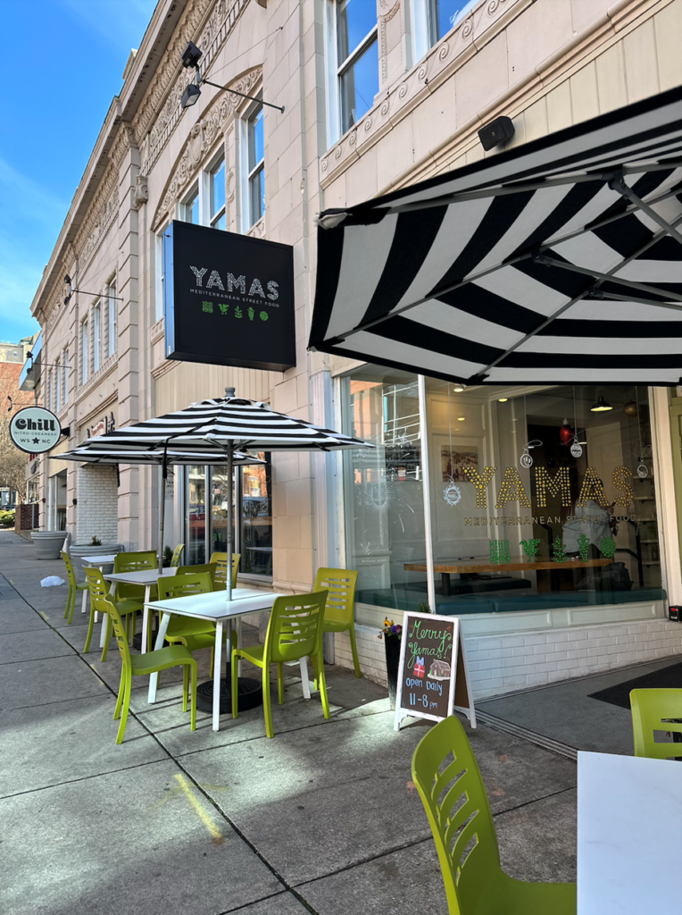 Exterior view of Yamas Mediterranean Street Food in Winston-Salem, a culinary delight awaits (Road Trip)