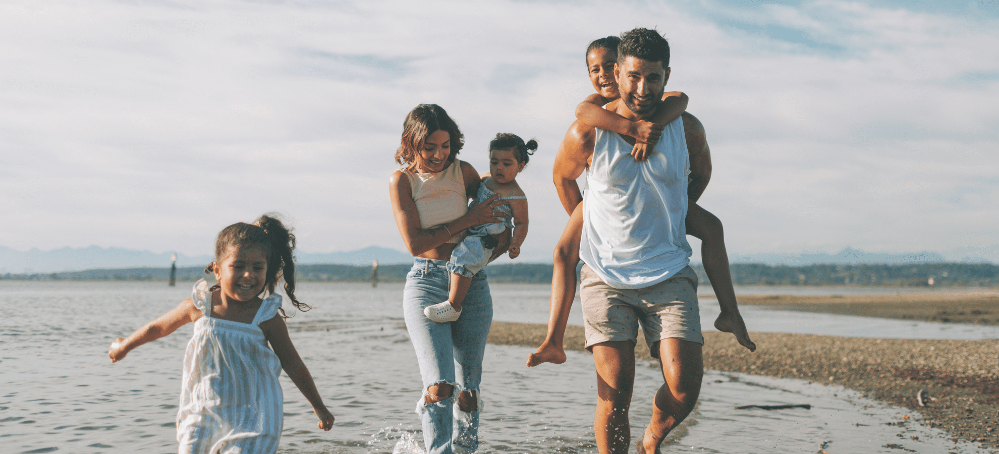 a family having fun at the beach