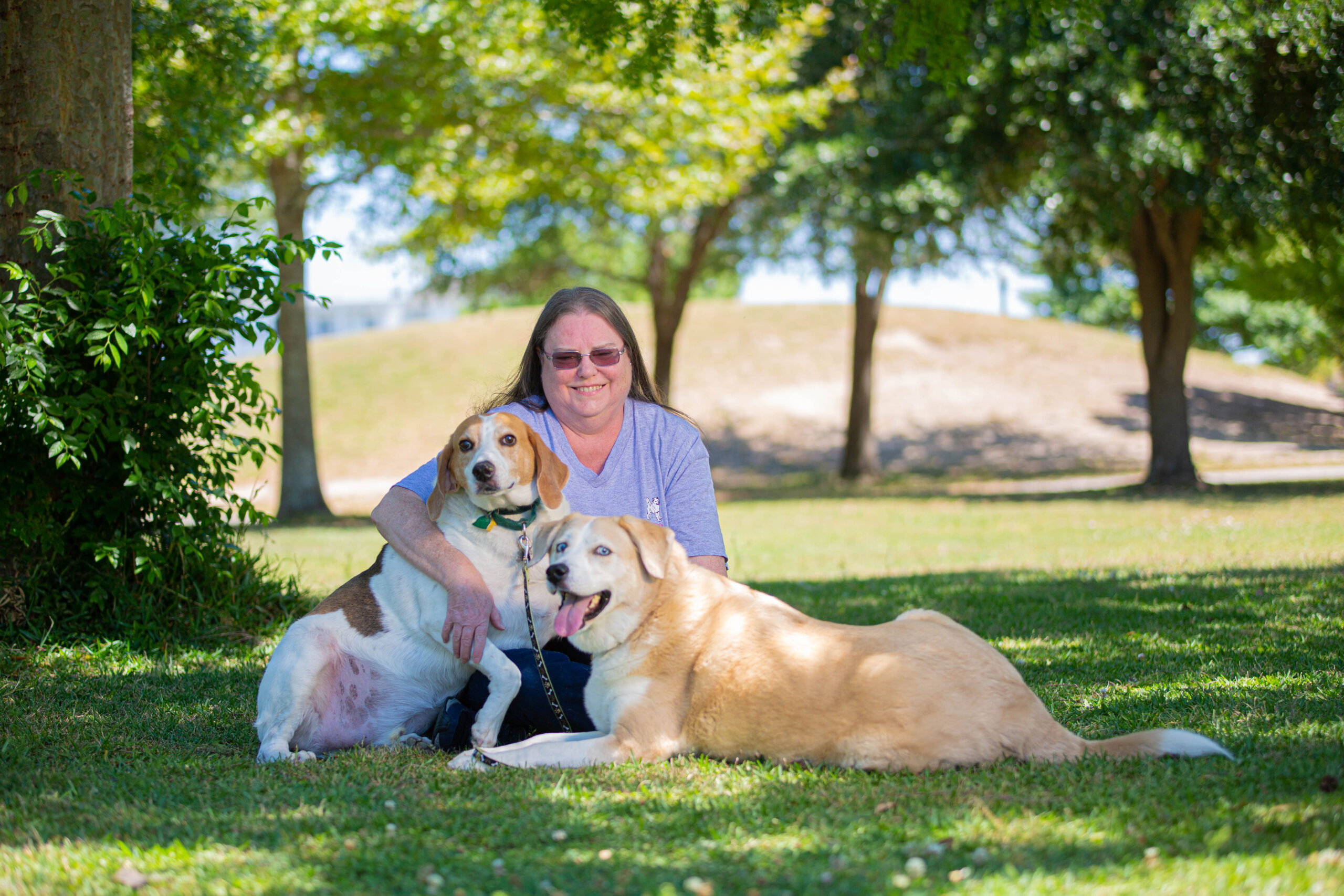 Cindy Bright, with her two dogs, Dwight (left), and Angel (right).