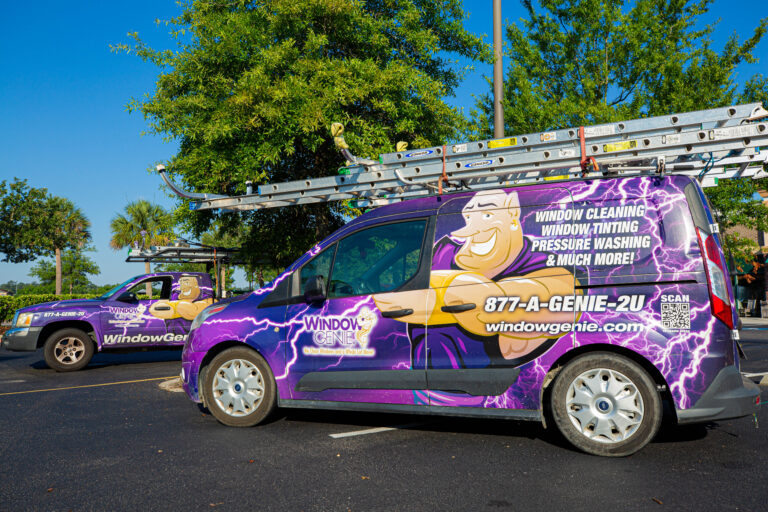 picture of the "genie-mobile" - a window washing van
