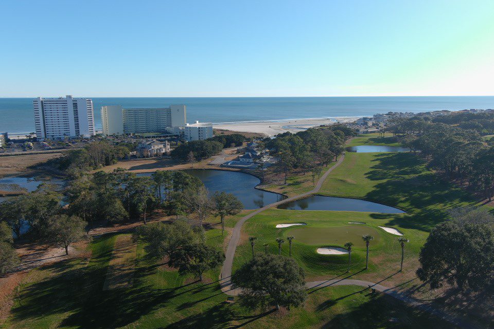 aerial view of the Dunes Golf Course with a view to Myrtle Beach coast line and the ocean