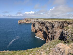Algar Seco, Algarve, Portugal. A view of the coastline with ocean views.
